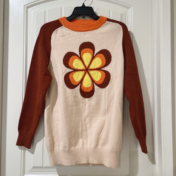 OXKNIT Store Knit Pullover Sweater Retro Flower Multicolor Women’s Size L NWOT - Picture 1 of 5